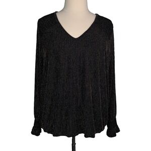 Premise Top Black Silver Gold Pinstripes Womens 3X Stretch Knit Sparkly Glam